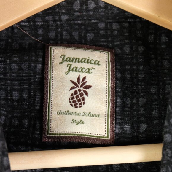 Jamaica Jaxx Shirt Mens Large Black Gray Silk Button Up Tropical Palm Trees - Picture 5 of 7